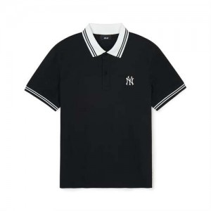 MLB Basic Collar Comfortable Fit Polots New York Yankees T Shirts Black | 6180247-PE