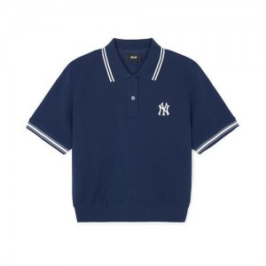 MLB Basic Crop Polots New York Yankees T Shirts Navy | 4023875-AO