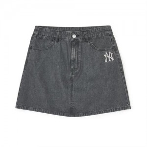 MLB Basic Medium Logo Denim New York Yankees Skirts Dark Grey | 3598170-JM