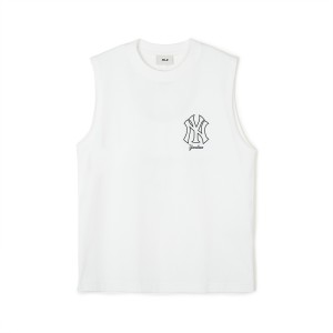 MLB Basic Mega Logo Cool Tech Sleeveless New York Yankees T Shirts White | 9182345-OK