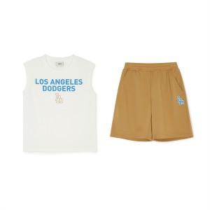 MLB Basic Sleevelesst Set Up Los Angeles Dodgers Kids' T Shirts Khaki / White | 5932680-CQ