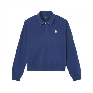 MLB Basic Small Logo Crop Boston Redsox Sweatshirts Navy | 7426189-SL