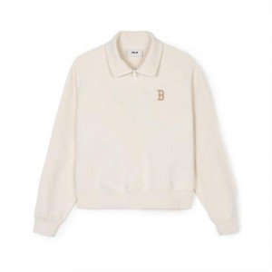 MLB Basic Small Logo Crop Boston Redsox Sweatshirts Beige | 0591478-FL