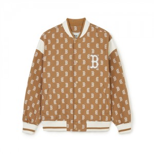 MLB Classic Monogram Jqd Shoulder Block Varsity (Single Layer) Boston Redsox Jackets Khaki | 0845319-NO