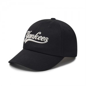 MLB Cursive Lettering Unstructured Ball New York Yankees Hats Black | 0872593-XG