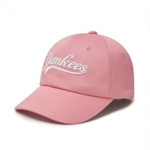 MLB Cursive Lettering Unstructured Ball New York Yankees Hats Pink | 2341675-ZU