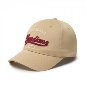 MLB Cursive Logo Unstructured Ball Cleveland Guardians Hats Khaki | 2704913-TP