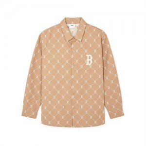 MLB Dia Monogram Jqd Long Sleeve Cotton Button Boston Redsox Shirts Khaki | 5421807-EB