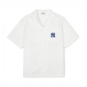 MLB Dia Monogram Jqd Open Collar Short Sleeve New York Yankees T Shirts White | 1675043-BP