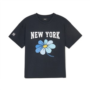 MLB Floral New York Yankees Kids' T Shirts Black | 6032981-LZ