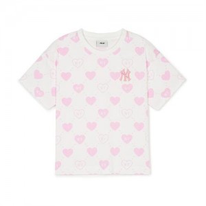 MLB Heart Allovert New York Yankees Kids' T Shirts White | 9458217-KM