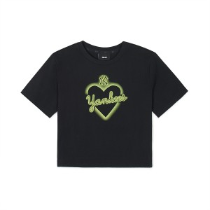 MLB Heart Logo Crop Slimts New York Yankees T Shirts Black | 3841059-XR