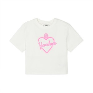 MLB Heart Logo Crop Slimts New York Yankees T Shirts Cream | 5986230-DA