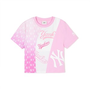 MLB Monogram Block Slim Cropts New York Yankees T Shirts Pink | 7049613-HK