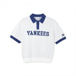 MLB Varsity Collar New York Yankees T Shirts White | 4658203-TE