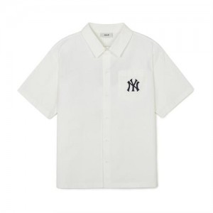 MLB Varsity Cursive Back Graphic New York Yankees T Shirts White | 9470586-BF