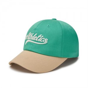 MLB Varsity Cursive Color Block Unstructured Ball Oakland Athletics Hats Green | 1253689-RP