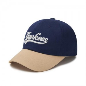 MLB Varsity Cursive Color Block Unstructured Ball New York Yankees Hats Navy | 9834516-TV