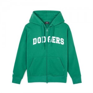 MLB Varsity Front Graphic Overfit Zip Up Los Angeles Dodgers Hoodie Green | 3924108-FX