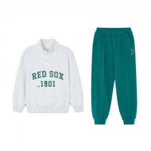 MLB Varsity Half Zip Up Mtm Set Up Boston Red Sox Kids' Sweatshirts Green / white | 0184693-RE