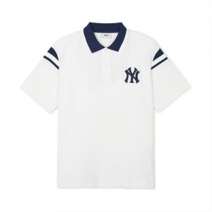 MLB Varsity Shoulder Point Over Fit Polots New York Yankees T Shirts White | 1875230-SM