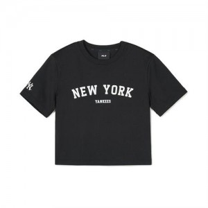 MLB Varsity Slim Cropts New York Yankees T Shirts Black | 5138746-TB