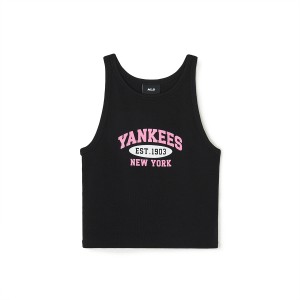 MLB Varsity Slim Fit Crop Ribbed Sleeveless New York Yankees Vest Black | 8461279-QZ