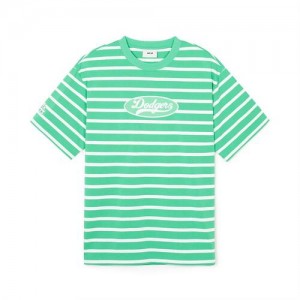 MLB Varsity Stripe Over Fitts Los Angeles Dodgers T Shirts Green | 7059683-NY