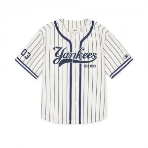 MLB Varsity Striped Baseball New York Yankees Kids' Shirts White | 5023891-JW