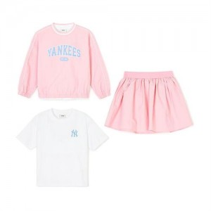 MLB Varsity Woven 3pcs Set Up New York Yankees Kids' Sweatshirts Pink / White | 6951803-BA