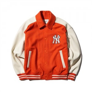 MLB Wool Collar Varsity (Single Layer) New York Yankees Jackets Orange | 6239045-LY