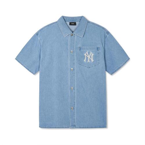 MLB Basic Medium Logo Denim New York Yankees T Shirts Blue | 5097481-CE