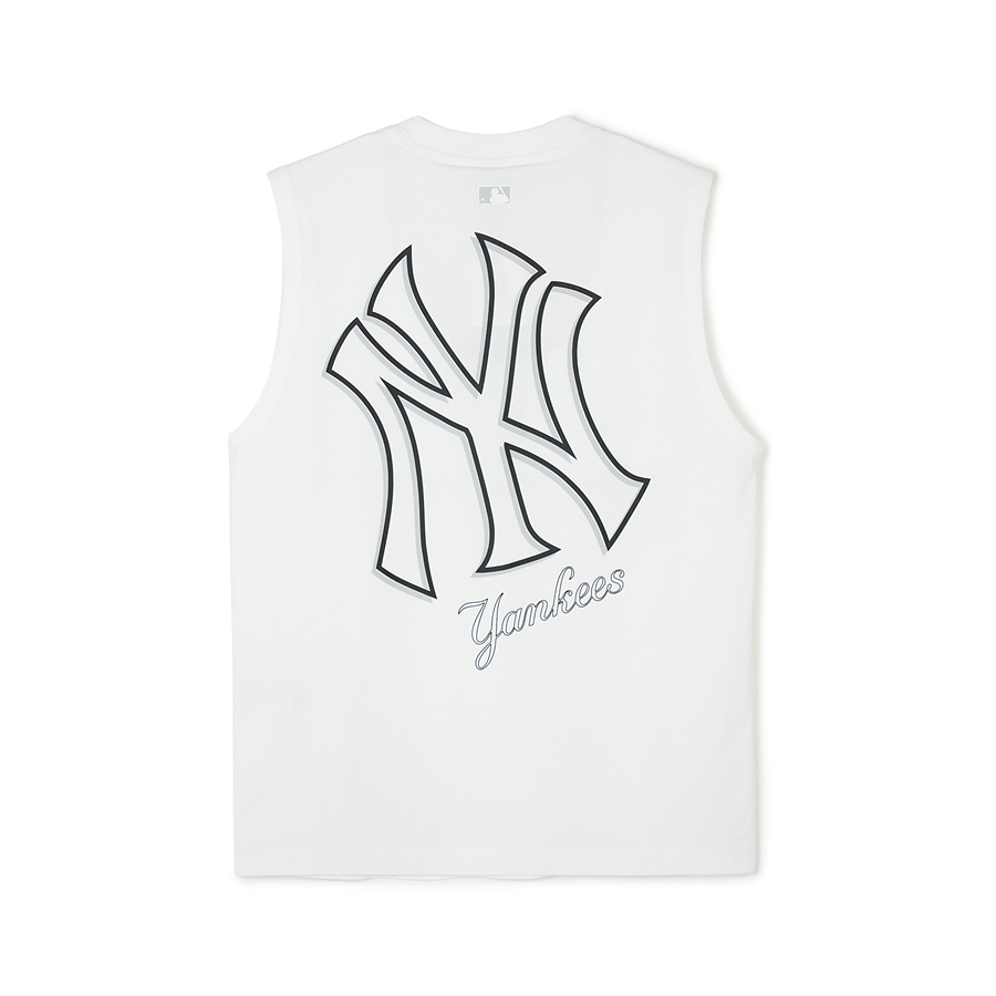 MLB Basic Mega Logo Cool Tech Sleeveless New York Yankees T Shirts White | 9182345-OK