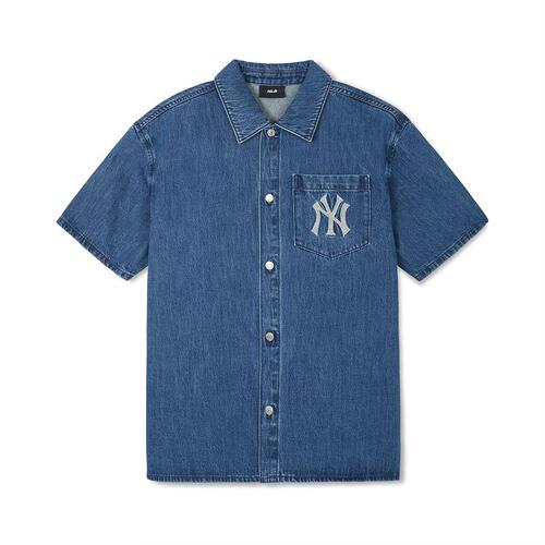 MLB Basic Mega Logo Denim New York Yankees T Shirts Blue | 1385072-HU