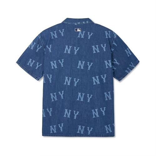 MLB Basic Multi Mega Logo Printed Denim New York Yankees Shirts Blue | 6812549-EL