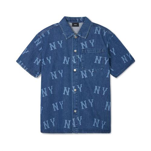 MLB Basic Multi Mega Logo Printed Denim New York Yankees Shirts Blue | 6812549-EL