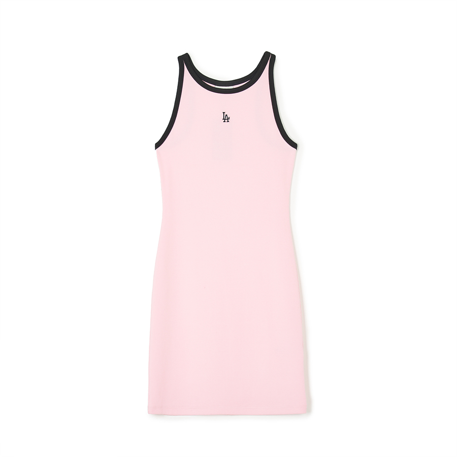 MLB Basic Small Logo Ribbed Ringer Sleeveless Ops Los Angeles Dodgers Dress Pink | 8049652-MO