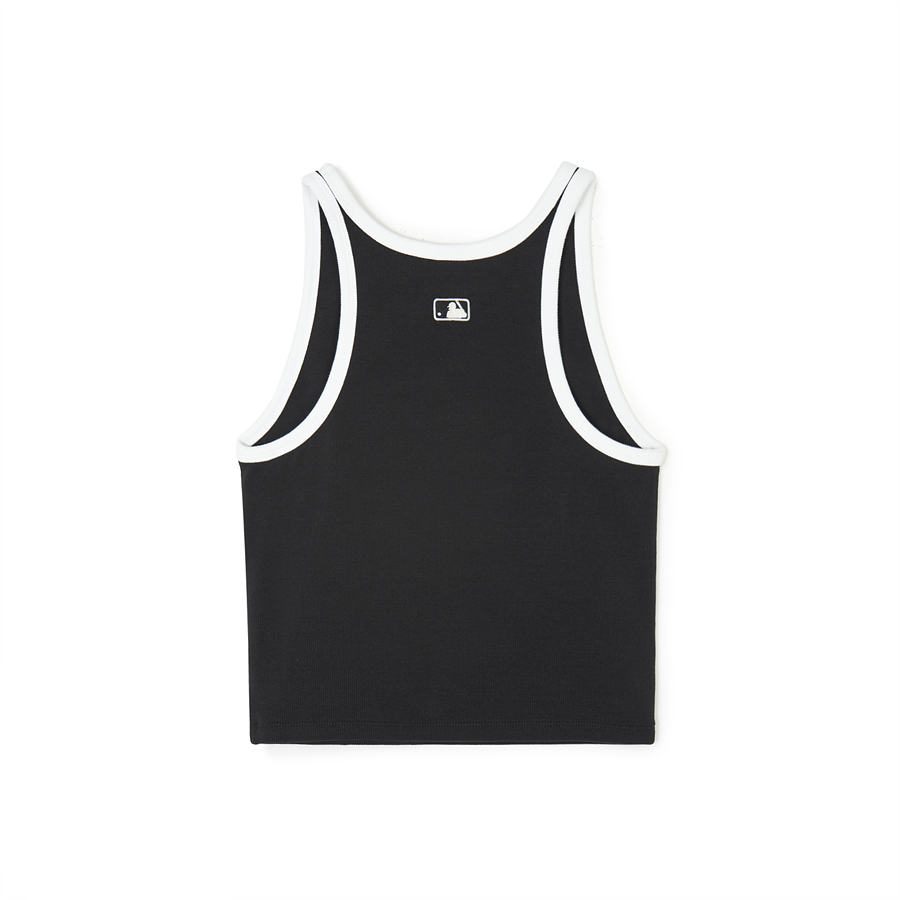 MLB Basic Small Logo Ringer Crop Sleeveless New York Yankees T Shirts Black | 8395017-DX