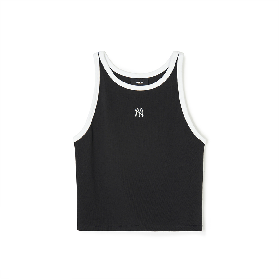 MLB Basic Small Logo Ringer Crop Sleeveless New York Yankees T Shirts Black | 8395017-DX