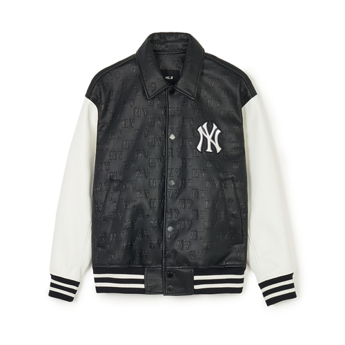 MLB Classic Monogram Vegan Leather Collar Varsitiy (Single Layer) New York Yankees Jackets Black | 7240186-CD