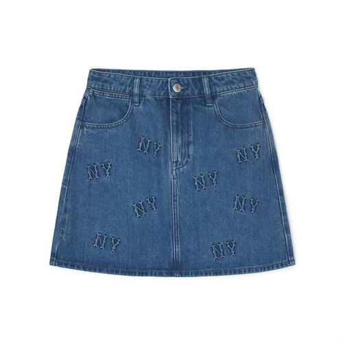 MLB Classic Monogram Volume Embroidery Denim New York Yankees Skirts Navy | 3568204-KT