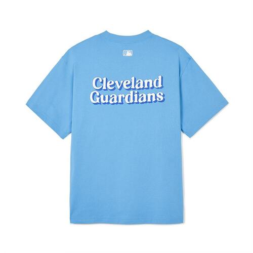 MLB Cursive Letterts Cleveland Guardians T Shirts Blue | 5379410-KW