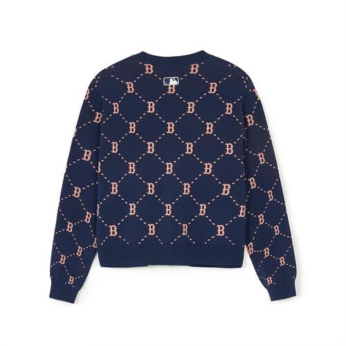 MLB Dia Monogram All Over Pattern Crop Boston Redsox Cardigan Navy | 6435729-MO