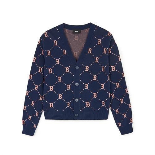 MLB Dia Monogram All Over Pattern Crop Boston Redsox Cardigan Navy | 6435729-MO