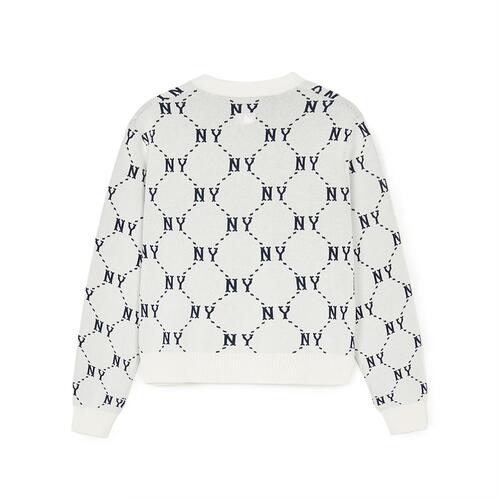 MLB Dia Monogram All Over Pattern Crop New York Yankees Cardigan White / Blue | 9784016-DM