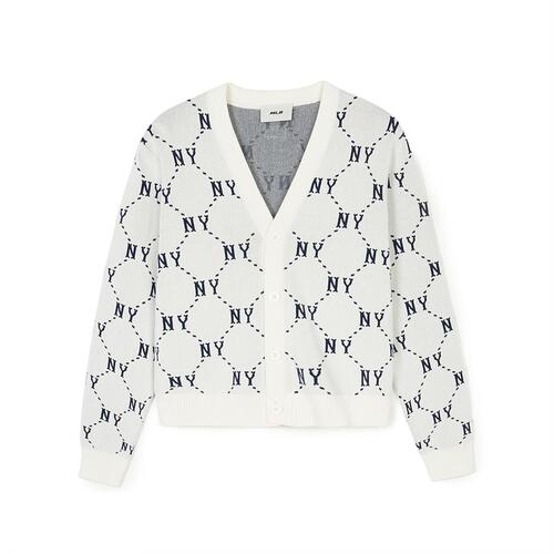 MLB Dia Monogram All Over Pattern Crop New York Yankees Cardigan White / Blue | 9784016-DM