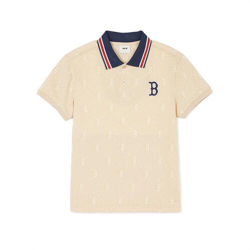 MLB Dia Monogram Jacquard Piquet Boston Red Sox Kids\' T Shirts Beige | 4925780-JX