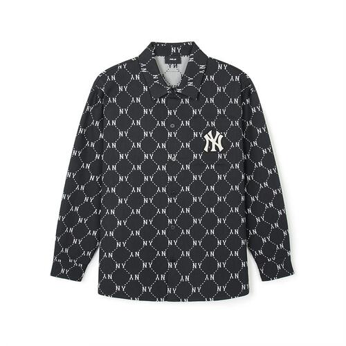 MLB Dia Monogram Jqd Long Sleeve Cotton Button New York Yankees Shirts Black | 3965781-VN