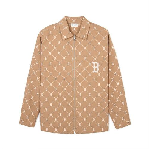 MLB Dia Monogram Jqd Long Sleeve Cotton Zip Up Boston Redsox Jackets Khaki | 7351084-KB