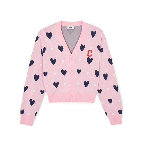 MLB Heart All Over Pattern Crop Cleveland Guardians Sweaters Pink | 5743926-QY